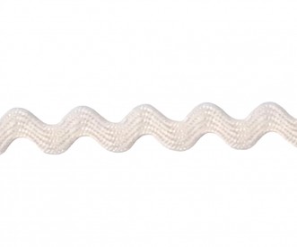 Zigzagband creme  Breedte ongeveer 9 mm. (Gemeten aan de buitenkant van de boogjes)  Het band is ongeveer 4 mm breed.  