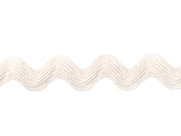 Zigzagband creme  Breedte ongeveer 12 mm. (Gemeten aan de buitenkant van de boogjes)  De golf is ongeveer 6 mm breed.  