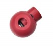 Koordstopper grote bol met 1 gat  Rood  Doorsnee bol 18 mm  Lengte 22 mm  Kunststof met een metalen veertje.