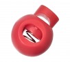 Koordstopper grote bol met 1 gat  Helderrood  Doorsnee bol 20 mm  Lengte 24 mm  Kunststof met een metalen veertje.