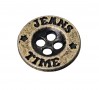 Jeansknoop van metaal.  Oudgoud  Met de woorden: Jeans Time  Doorsnee ongeveer 15 mm
