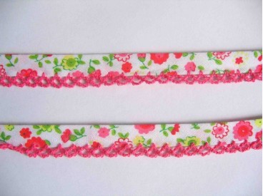 Biaisband met pink ruche Wit met pink/rode bloem 42