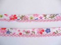 Biaisband met roze ruche Wit met multicolor bloem 44