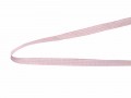 Zachtroze/wit geruit sierlint van 10 mm breed. 100% polyester boerenbont sierlint met bb ruitjes