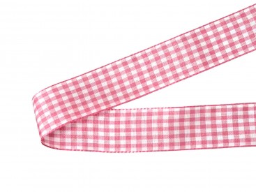 Boerenbont lint Roze/wit geruit 25mm breed