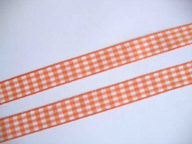 Boerenbont lint Oranje/wit geruit 15mm breed