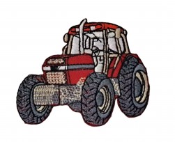 Applicatie van een rode tractor  Deze is opstrijkbaar  Afmetingen ongeveer 6,5 cm x 5,5 cm.