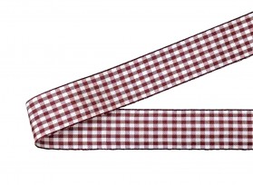 Bordeaux/wit geruit sierlint van 25 mm breed  100% polyester