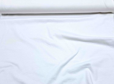Witte joggingstof. Deze sweatstof is ook een heel geschikte stof voor huispakken.  80%co/20%pe  1.50 mtr.br.  245 gram/m2