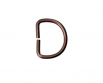 D-Ring koper metaal. Aan de binnenkant gemeten ongeveer 20 mm  Afmetingen buitenkant: ongeveer 25 x 18 mm  Dikte ongeveer 2,5 mm