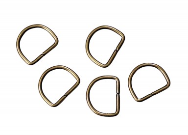D-Ring Brons metaal. Aan de binnenkant gemeten ongeveer 20 mm  Afmetingen buitenkant: ongeveer 25 x 18 mm  Dikte ongeveer 2,5 mm