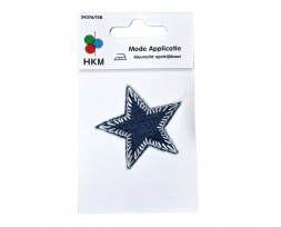 Jeans ster applicatie  Donkerblauw jeans  Doorsnee: 5 cm  Kleurecht en opstrijkbaar