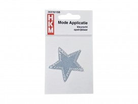 Jeans ster applicatie  Lichtblauwe jeans  Doorsnee: 5 cm  Kleurecht en opstrijkbaar