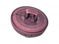 Roos en Bizzkids kunststof knoop: met de woorden Roos Bizz kids  Aubergine kleurige bolknoop op een steeltje  Doorsnee  26 mm