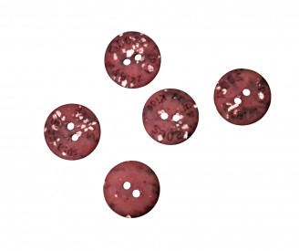 Roos Bizzkids kunststof knoop met de woorden Roos en Bizz Kids  2 gaats, donkerrood gevlekt  Doorsnee ongeveer 20 mm.