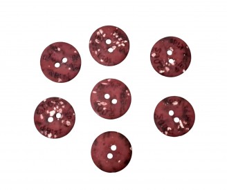 Roos Bizzkids kunststof knoop met de woorden Roos en Bizz Kids  2 gaats, donkerrood gevlekt  Doorsnee ongeveer  15 mm.