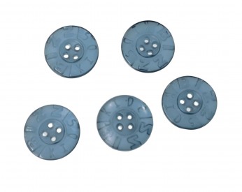 Roos Bizzkids rubber knoop met de woorden Bizz Kids  4 gaats, blauw, iets transparant  Doorsnee ongeveer  18 mm.