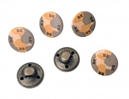 BK metalen knoop Geel/grijs  gevlekt   15mm