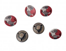 BK metalen knoop Rood/grijs  15mm