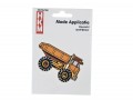 Applicatie van een gele truck  Deze is opstrijkbaar en kleurecht  Afmetingen ongeveer 9 x 5,5 cm
