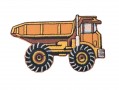 Applicatie van een gele truck  Deze is opstrijkbaar en kleurecht  Afmetingen ongeveer 9 x 5,5 cm
