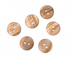 Houten knoop glad, 2 gaats.  Doorsnee ongeveer 15 mm  Houtkleurige knoop met nerven. 