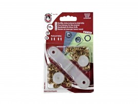 Roland Baby inslag drukknopen met werktuig. Een open rondje. Goudkleurig, beide kanten. Doorsnee 9.7 mm/10mm Messing (Roestbeste