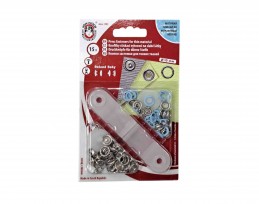 Roland Baby inslag drukknopen met werktuig. Een open rondje. Lichtblauw  Doorsnee 9.7 mm/10mm Messing (Roestbeste