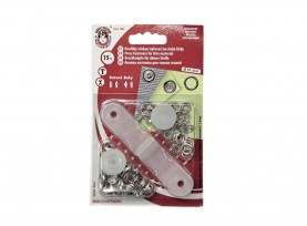 Roland Baby inslag drukknopen met werktuig. Een open rondje.  Kleur: Zilver/nickel  Doorsnee 9.7 mm/10mm  Messing roestvrij