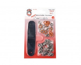 Roland Baby inslag drukknopen met werktuig. Een open rondje. Oranje  Doorsnee 9.7 mm/10mm Messing (Roestbeste