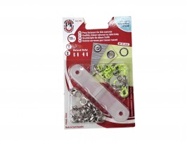 Roland Baby inslag drukknopen met werktuig. Een open rondje. Fel Lime.  Doorsnee 9.7 mm/10mm Messing (Roestbeste