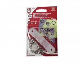 Roland Baby inslag drukknopen met werktuig. Een open rondje. Lila.  Doorsnee 9.7 mm/10mm Messing (Roestbeste