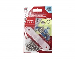 Roland Baby inslag drukknopen met werktuig. Een open rondje.Blauw.  Doorsnee 9.7 mm/10mm Messing (Roestbeste