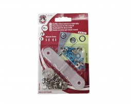 Roland Baby inslag drukknopen met werktuig. Een open rondje.Aqua.  Doorsnee 9.7 mm/10mm Messing (Roestbeste