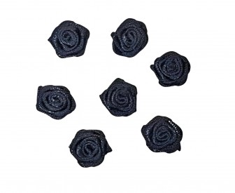 Een zwart opnaaibaar roosje  Doorsnee ongeveer 12 mm  Deze roosapplicaties worden per stuk verkocht