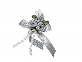 Corsage applicatie roosstrikje Zilverkleurig