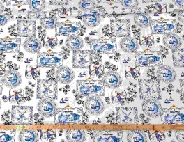 Delfts blauwe stof met Hollandse motieven  13tg