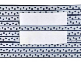 Sierband Wit met blauwe sterretjes en blauwe randen  12mm