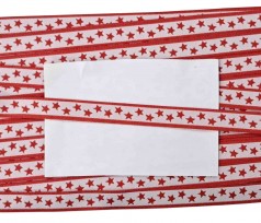 Sierband Wit met rode sterretjes en rode randen  12mm