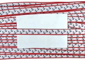 Sierband Wit met rode rand en blauwe ankers  12mm