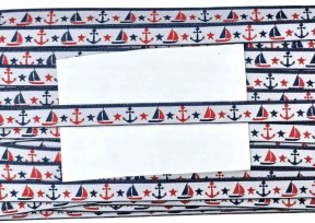 Sierband Wit met blauwe rand zeilboten ankers en sterretjes  12mm