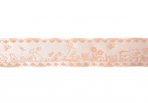 Sierband Zacht oranje met kip, kuiken en haasje   33mm