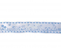 Sierband Lichtblauw met kip, kuiken en haasje  33mm