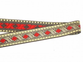 Sinterklaasband goud met rode ruit  30 mm. stukje van 180cm  318