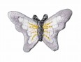 Vlinder applicatie,opstrijkbaar  Licht lila met wit en geel  Ongeveer van 4,5 x 3 cm