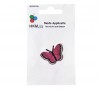 Vlinder applicatie,opstrijkbaar.  Pink. Met wit randje.  Ongeveer 3,5 x 2,5 cm