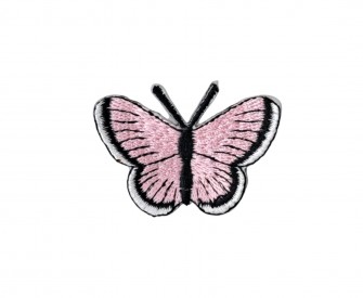 Vlinder applicatie,opstrijkbaar.  Roze. Met een wit randje  Ongeveer 3,5 x 2,5 cm