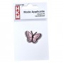 Vlinder applicatie,opstrijkbaar.  Roze. Met een wit randje  Ongeveer 3,5 x 2,5 cm