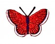 Vlinder applicatie, opstrijkbaar  Rood glitter  Ongeveer 5 x 3,5 cm