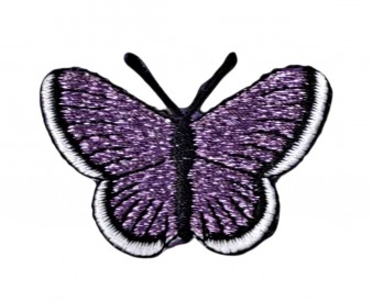 Vlinder applicatie,opstrijkbaar.  Paars glitter.  Ongeveer 3,5 x 2,5 cm